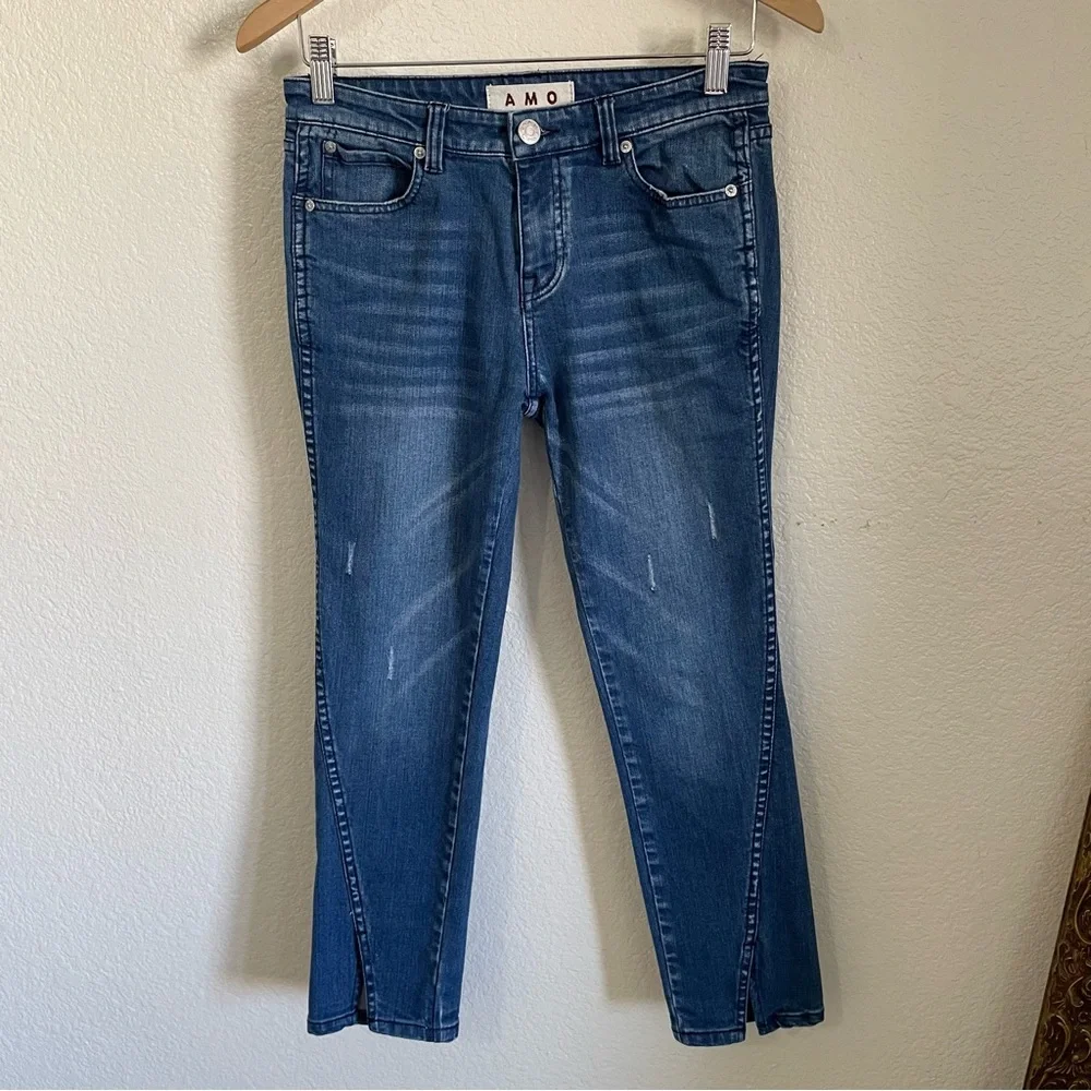 AMO Twist Mid Rise Ankle Crop Denim Blue Jeans Raven Ink A05203 Size 27 Anthro